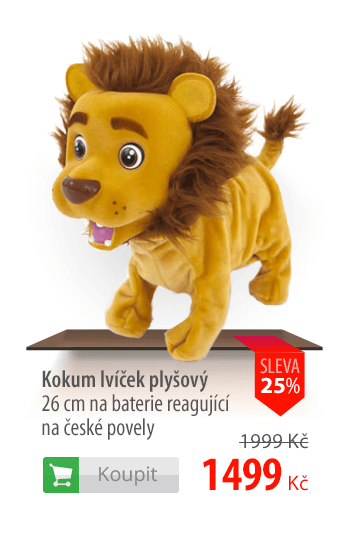 Kokum lvíček plyšový 26 cm na baterie reagující na české povely