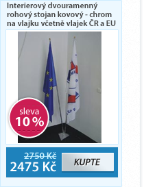Interierový dvouramenný rohový stojan kovový - chrom na vlajku včetně vlajek ČR a EU 150×100 cm - komplet