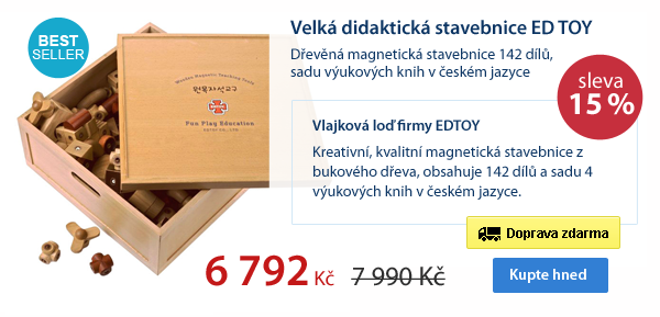 Velká didaktická stavebnice ED TOY - dřevěná magnetická stavebnice 142 dílů, sadu výukových knih v českém jazyce