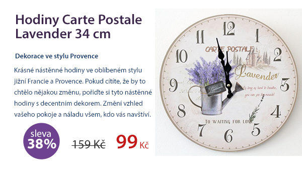 Hodiny Carte Postale Lavender 34cm
