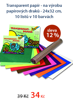 Transparent papír - na výrobu papírových draků - 24x32 cm, 10 listů v 10 barvách
