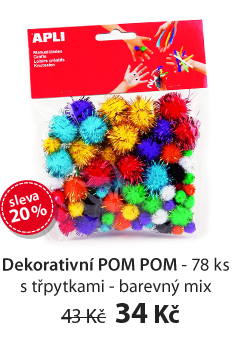 Dekorativní POM POM s třpytkami - barevný mix -